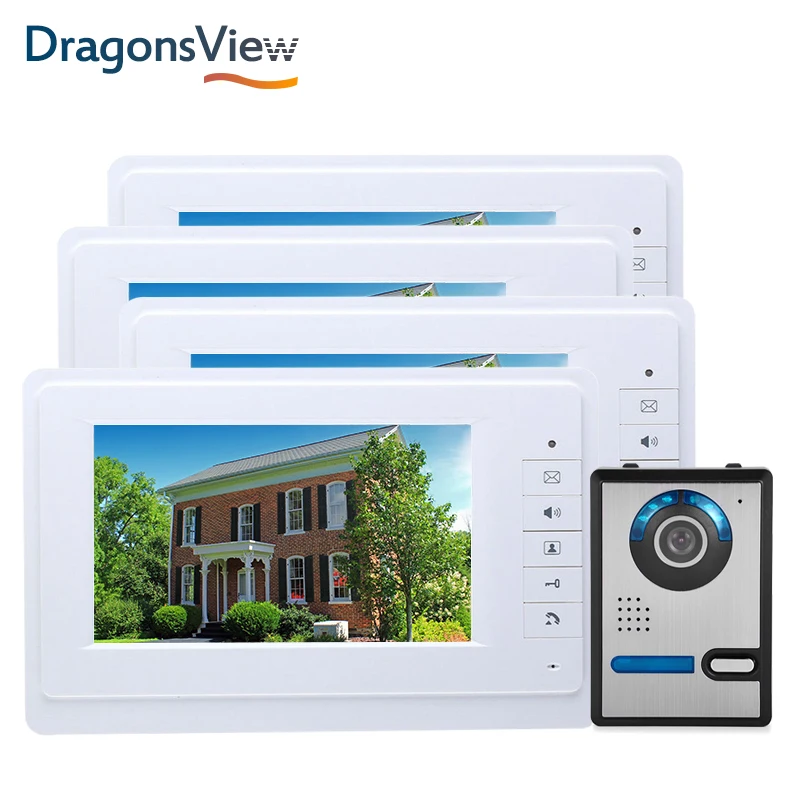 Dragonsview 7 дюймов 700TVL видеодомофон система Серебряная видео дверь панель ввода