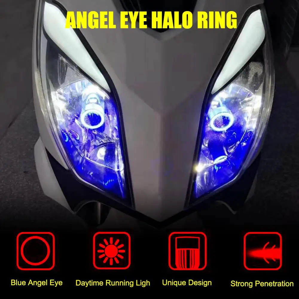 ブルー ピンクエンジェルアイh4 Ledオートバイヘッドライトbad Hs1 H6スクーターバイクヘッドランプ電球drlアクセサリー12 24v Aliexpress