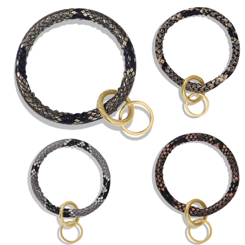 

Boa Constrictor Skin Pattern Circle Key Ring For Men Women Handmade Cool Snakeskin Grain PU Leather Accessories Snake Design New