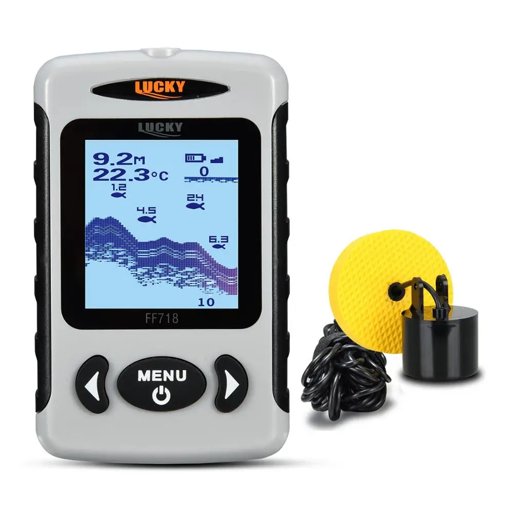  Russian menu LUCKY FF718& FFW718 Top Quality Portabl Fish Finder Sonar Wired Fish depth Finder Alar