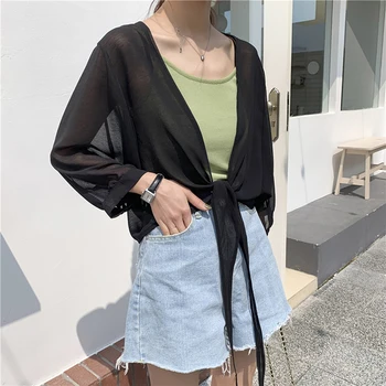 

Summer Sunscreen Beach cover-ups Shawl Lady Short Thin Breathable cover-upsr Obe Femme