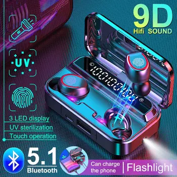 

F9-3 TWS Wireless Bluetooth Earphone 5.0 UV Sterilization 9D Sport Waterproof HiFi Music Stereo Earbud LED Power Display Headset