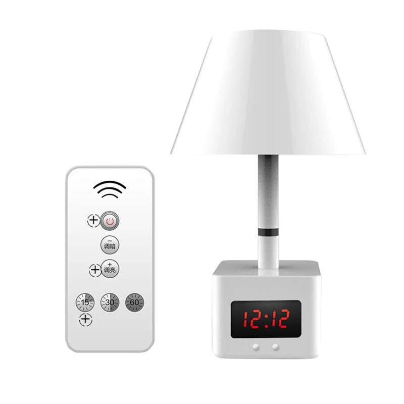  LED Remote Control Desk Lamp USB Charging with Clock Warm White Light Table Lamp Dimmable Bedroom B