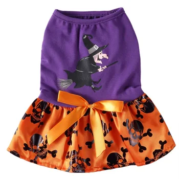 

Pet Halloween Cosplay Costume Cartoon Princess Dress For Small And Medium Dogs Witch Spider Print Dress