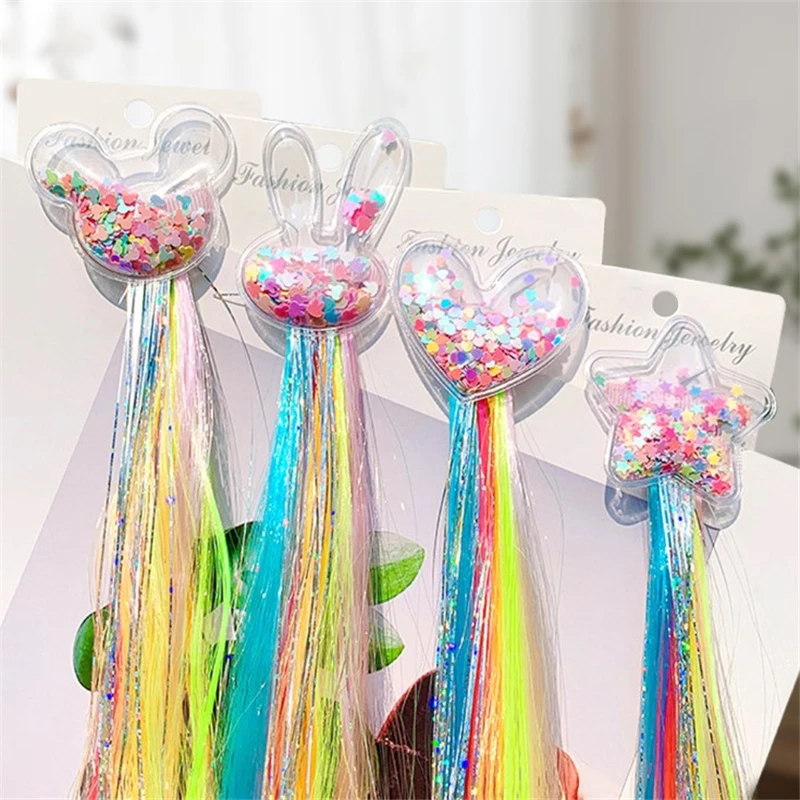 Cute Girls Hairpin Child Cartoon Unicorn Wig Bow Wig Princess Headdress Bang Clip Hair Accessories Headwear Hot Sale animal cat dog panda husky unicorn fox parent child mittens winter thick warm princess mittens full finger gloves for kids girls