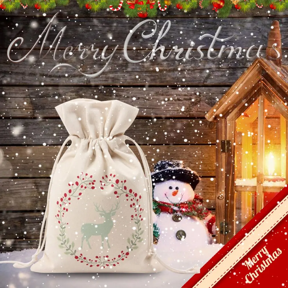 Unique Design Large Christmas Gift Bag Home Party Decoration Vintage Drawstring Canvas Dinner Table Gift Bag Supplies