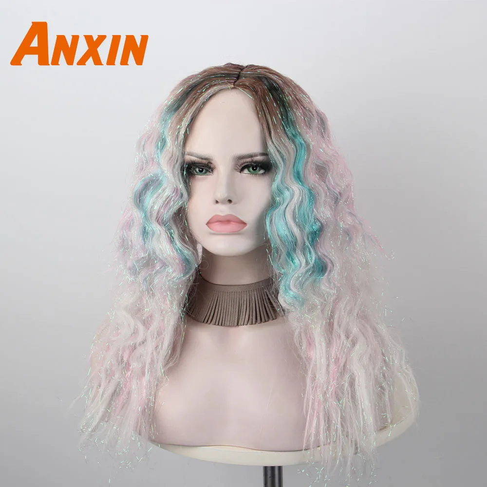 

Anxin Long Kinky Curly Centre Parting Colorful Glaucous Dark Red Synthetic Wig For Black White Women Girls Party Daily Use Anime