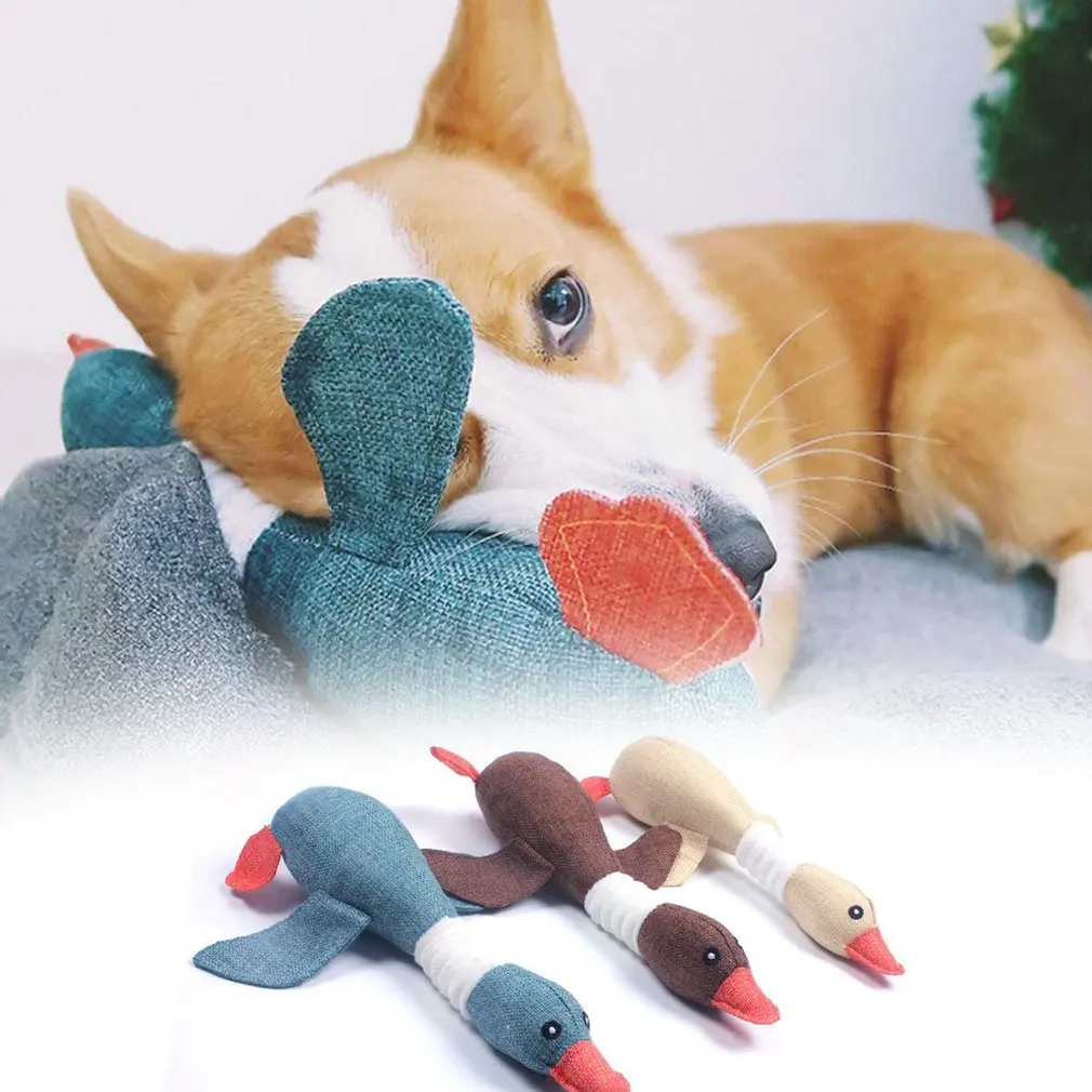 Features: Plush Stuffed Goose Puppy Dog Chew Toys for Small and Medium Dogs Safe and squeaky FUN. The squeaker is hidden in the