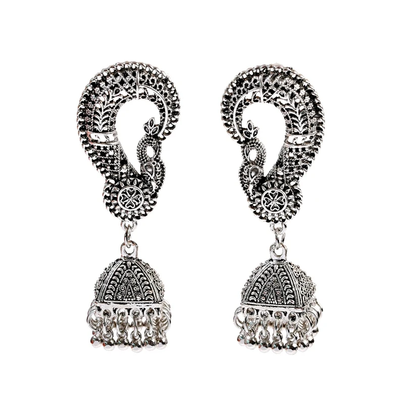 Style 5 Античные цыганские индийские серьги Jhumka для женщин и девочек, винтажные серебряные серьги с цветами и птицами, Резные длинные серьги-подвески с кисточками, ювелирные изделия - Окраска металла: Style 5