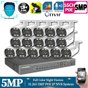 

5MP POE Camera Security System Kit 16ch POE 5MP NVR 4K Outdoor HD Color Night Vision Video Surveillance IP Camera System Set