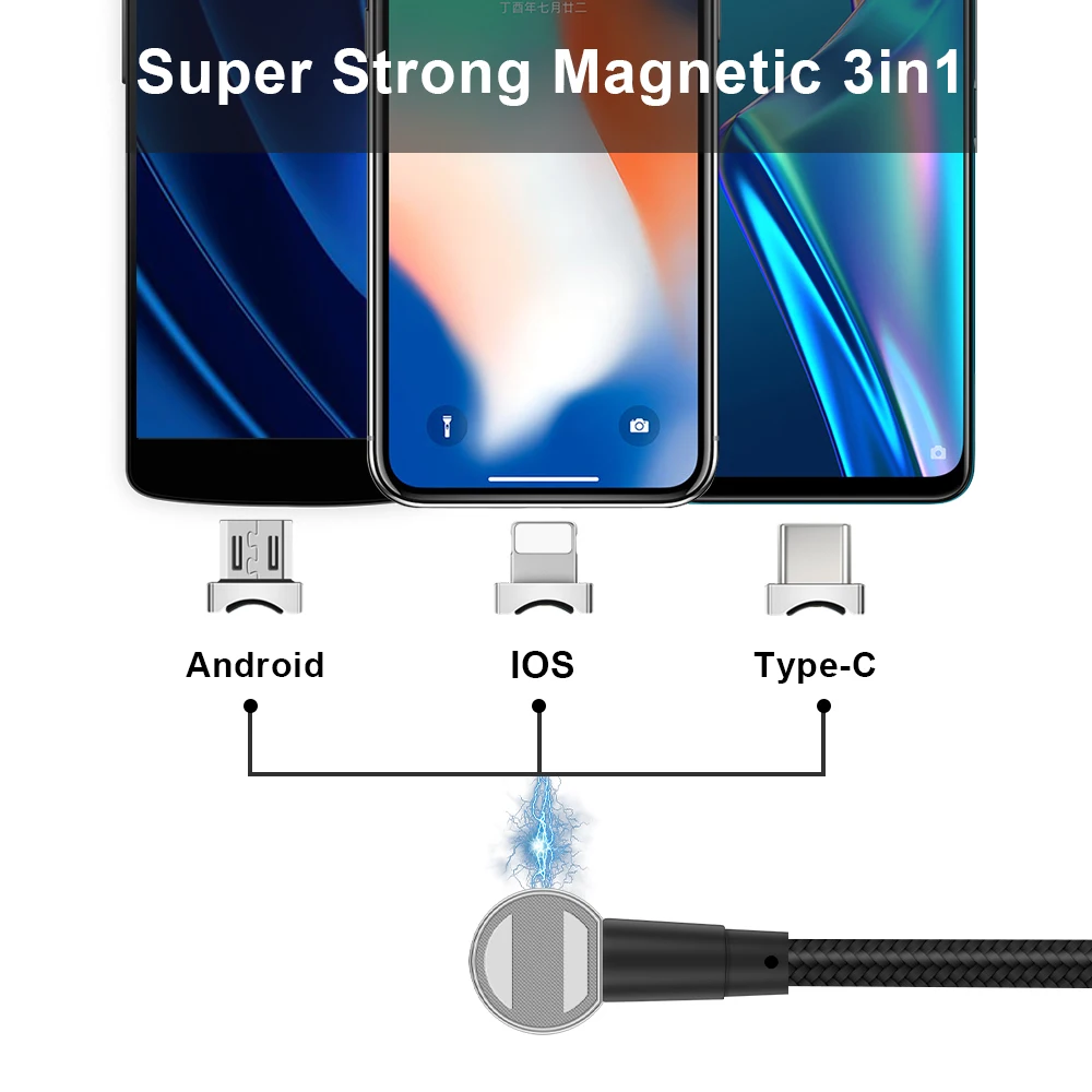 1,2 м супер сильный магнитный 3 в 1 кабель зарядного устройства type C Micro USB кабель для Iphone для Android type C кабель