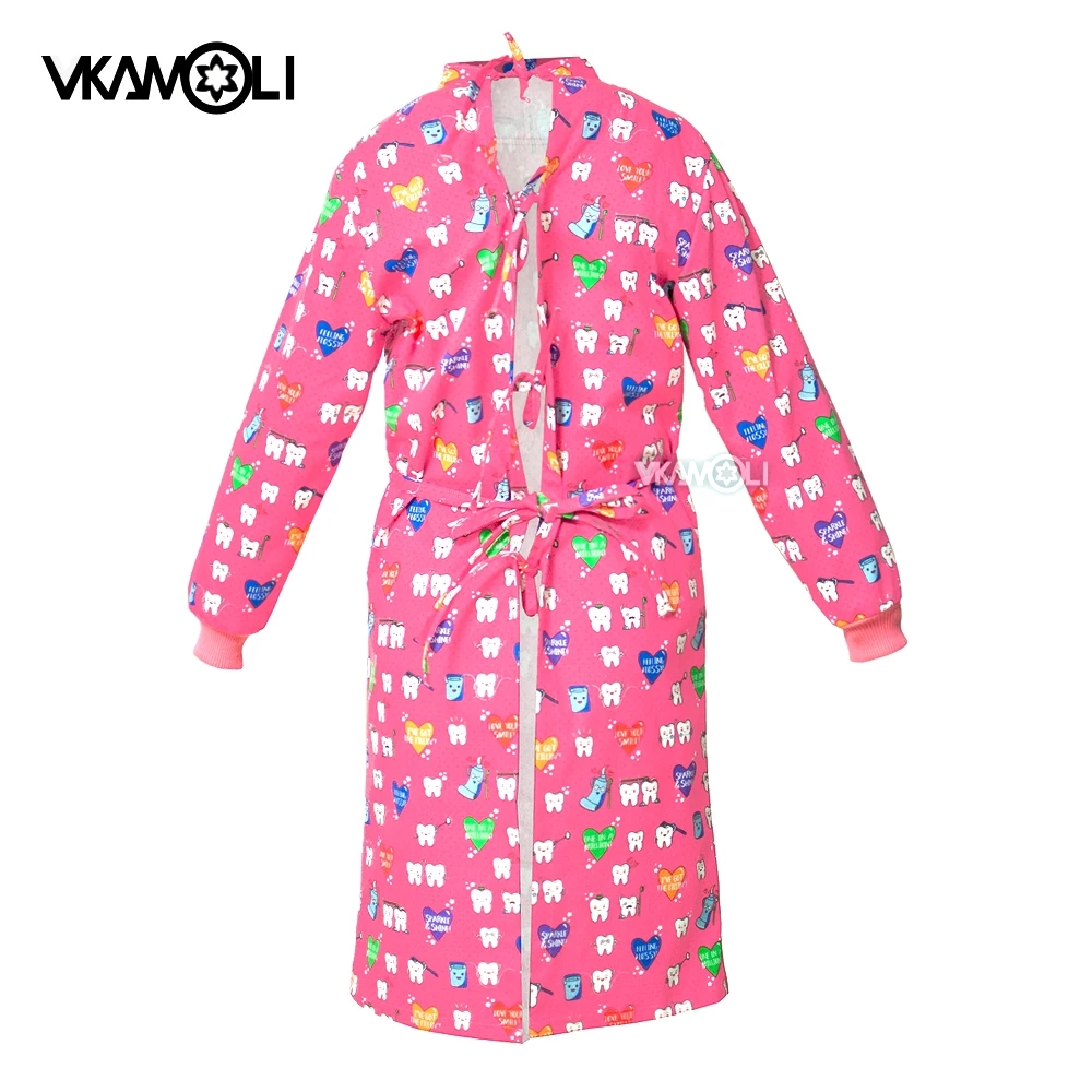 Tooth pattern dentistry Unisex Work Uniform Long Sleeve Scrub Workwear Protective Isolation Nursing Clothing Reusable Suit medical lab coat