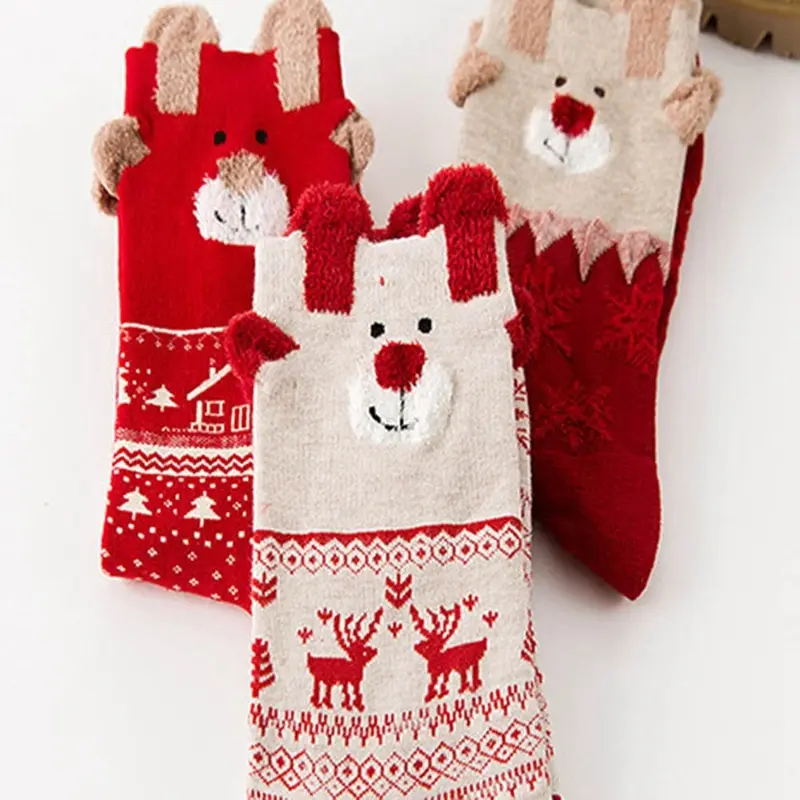 Женские носки зимние теплые рождественские подарки стерео-носки мягкие хлопковые милые носки с Санта Клаусом и оленем рождественские носки милые новые