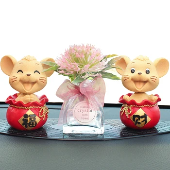 

Figurine Cute Miniature Shaking Head Doll Self Adhesive Lovely Mouse Interior Decor Resin Car Ornament Spring Loaded Table Top