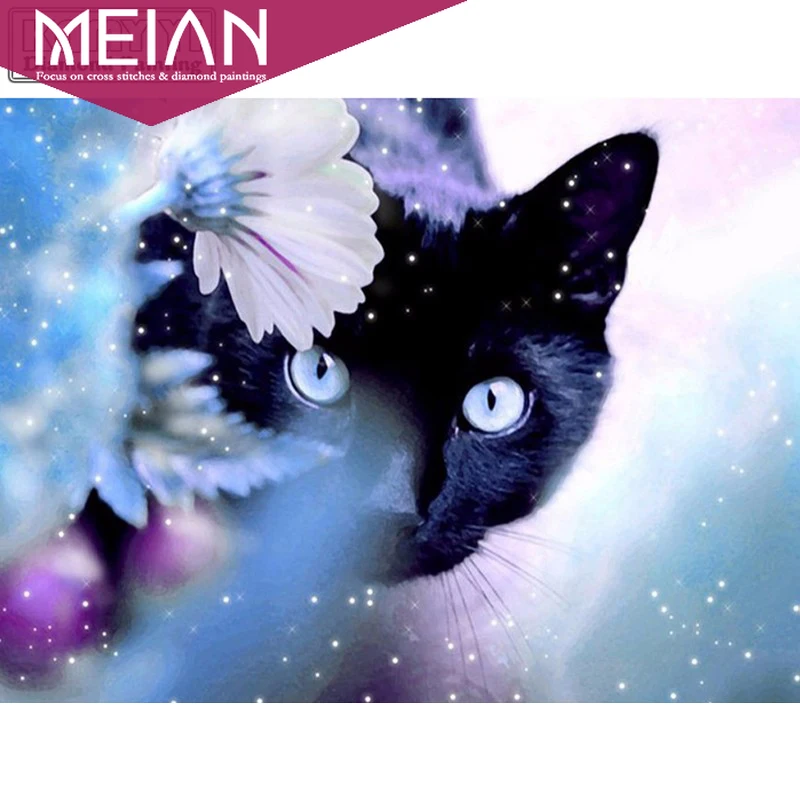 2020 MEIAN 5D алмазная вышивка с котом сделай сам живопись Черный кот крестиком стразы