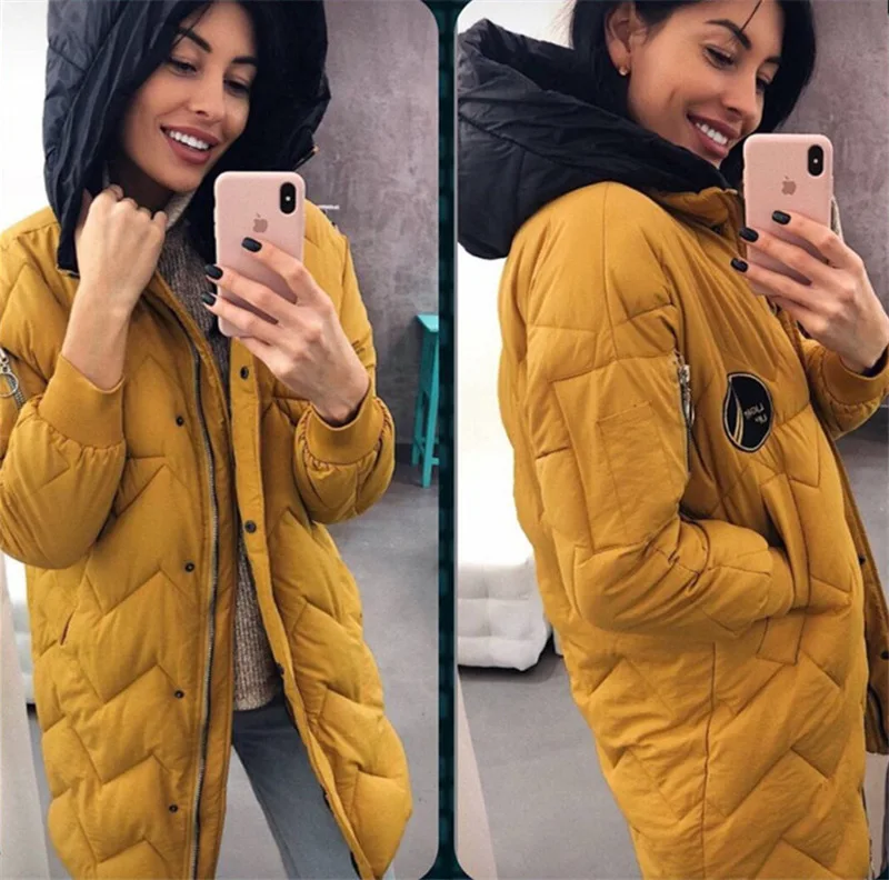 

2018 Autumn And Winter New Style Cotton-padded Clothes Women's Mid-length Fashion Loose BF Hooded Thick down Jacket Cotton-padde
