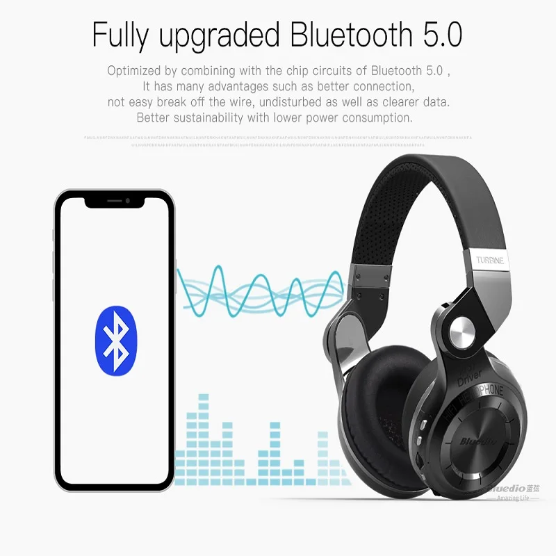 Bluedio T2+ Bluetooth наушники 5,0 беспроводные/проводные наушники стерео гарнитура с fm-радио и sd-картой