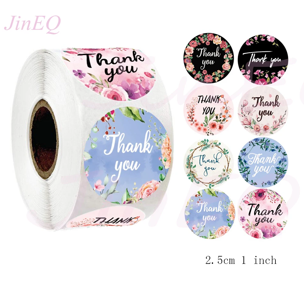 

Наклейки круглые с цветами и надписью «Thank You», 500 шт.