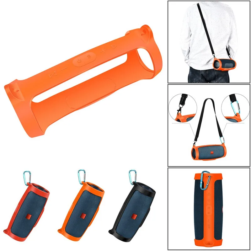 

Mountaineering Portable Silicone Case For JBL Charge4 Travel Shoulder Black Storage Case Cover For JBL Charge 4