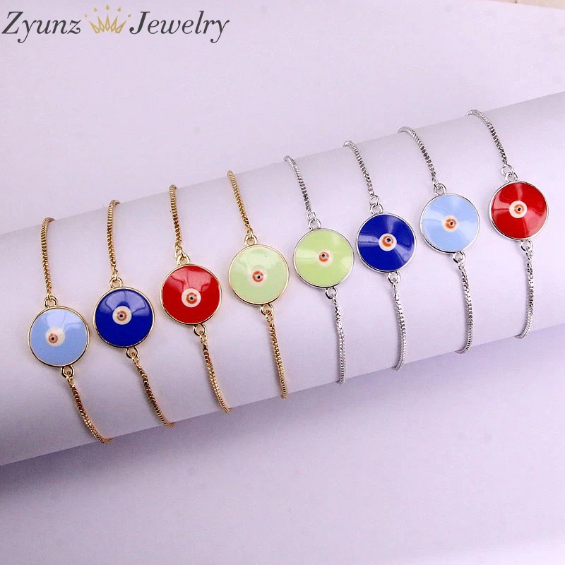 10 шт., круглый глаз глазурированный коннектор, цепочка, браслет для женщин и девочек