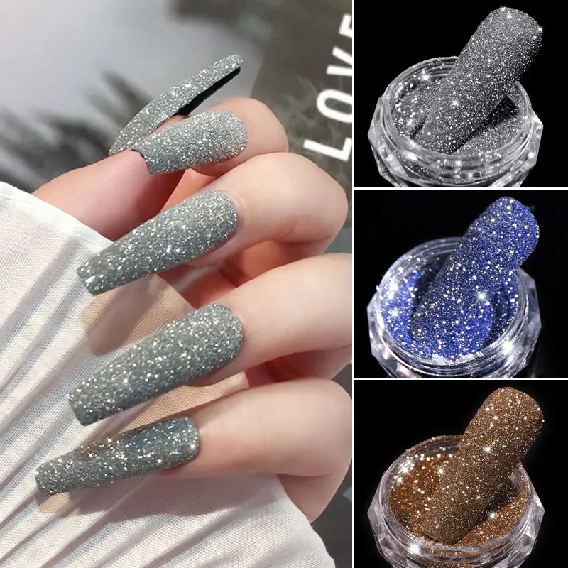 Nail Powder 1Box Sparkling Diamond Nail Powder Laser Silver Reflective Nail Glitter Dust Fine Shiny Pigment Holographic Art Decorations