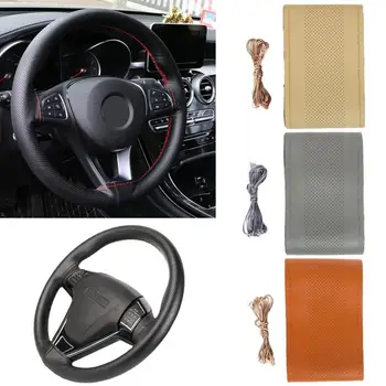 

Genuine Leather Steering Wheel Cover Breathable Design DIY Car Steering-Wheel Braid Case fit Car Suv Diameter 38cm Car styling