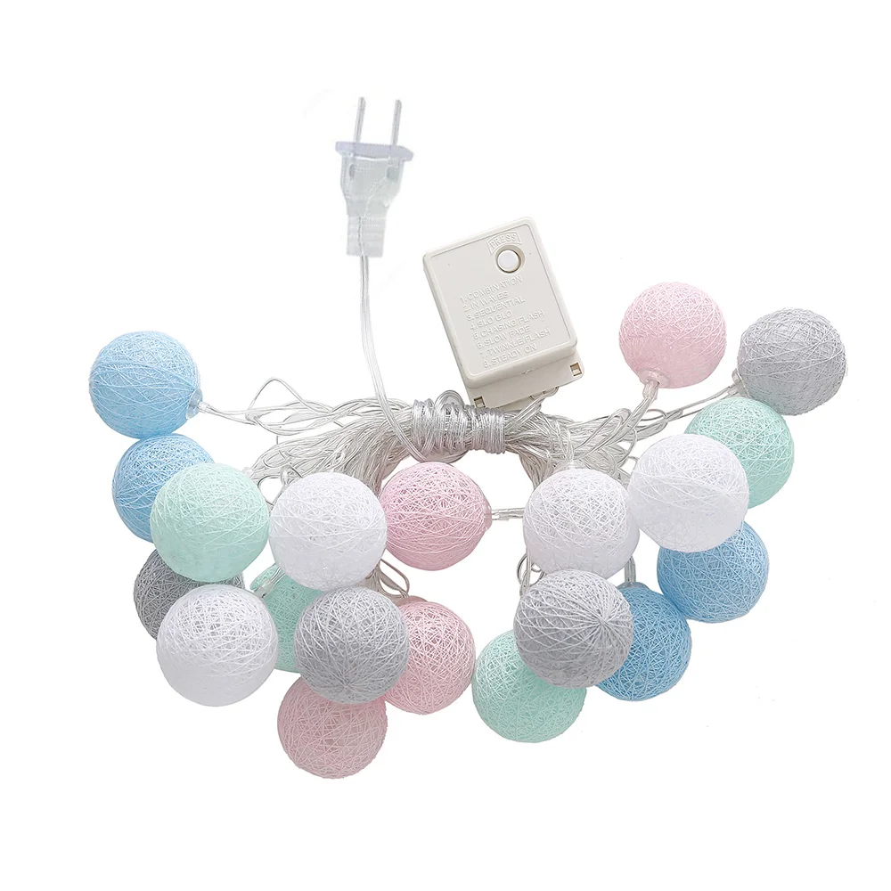 

20LED Light String Mixed Cotton Ball String Fairy Light Lamp Christmas Home Party Wedding Gardon Outdoor Decorations