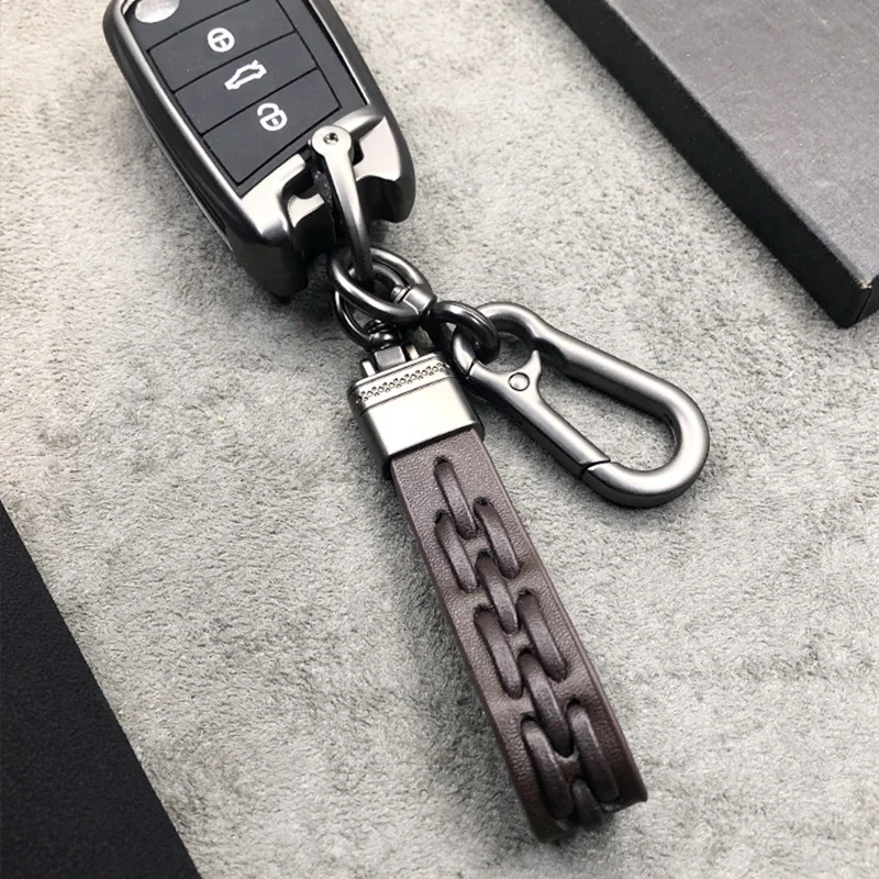 Men Keychain Metal Leather Key Chain Ring Keyfob Car Keyring Holder Braided Rope 