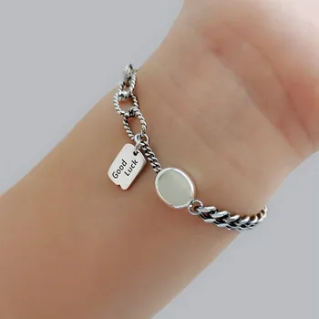 

MSWEIJIA 2020 Popular Asymmetric Square Letter Bracelet Female Retro Smooth Small Stone Stainless Steel Spring Women's Bracelet
