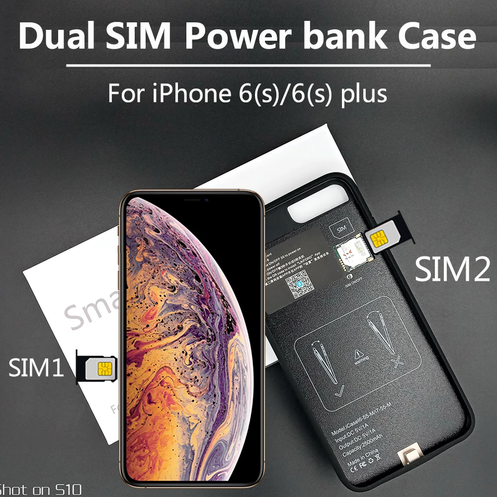 

Bluetooth Dual SIM Standby Adaper Long Standby i Phone 6s/6s plus with 1500/2300 mAh Power Bank iphone x battery case