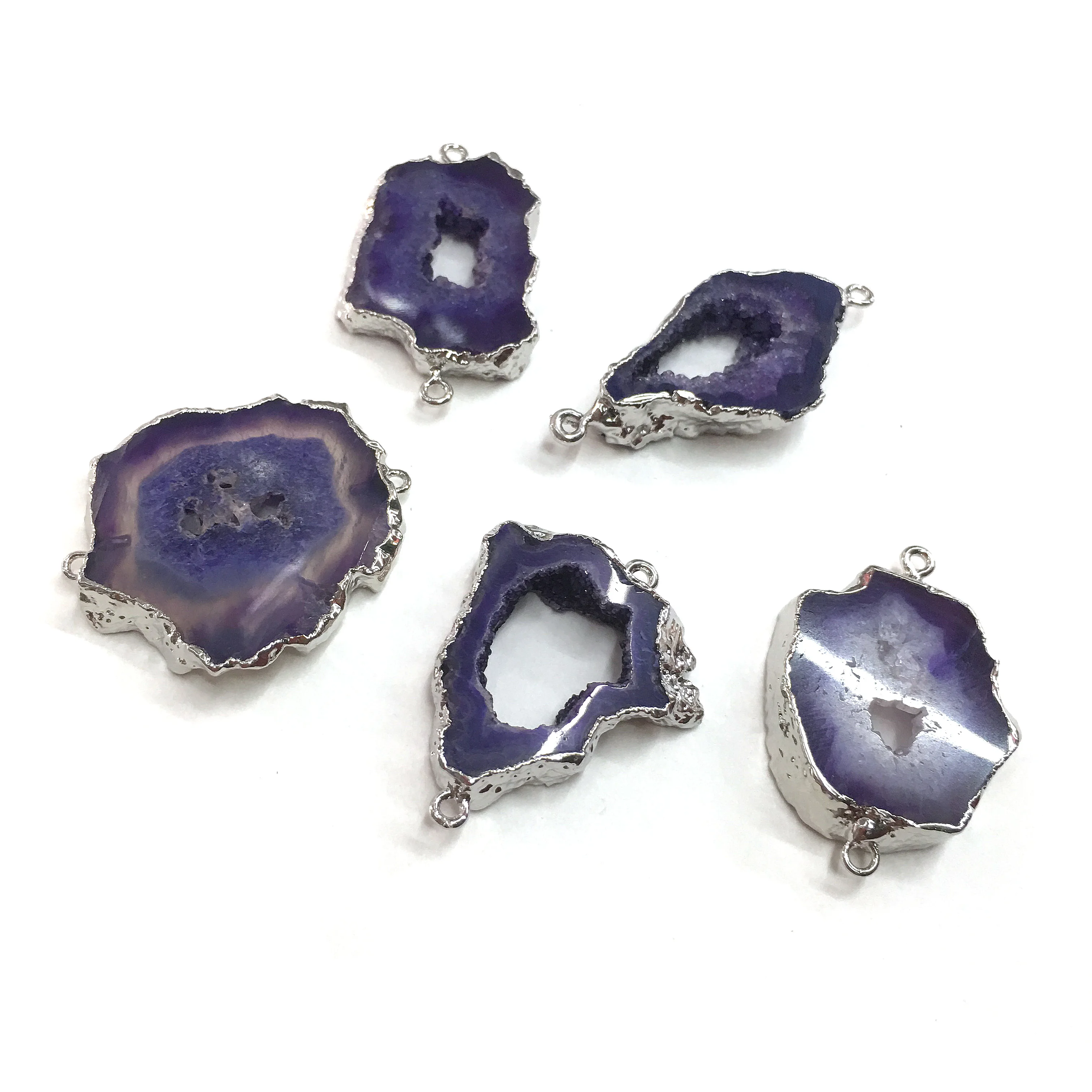 

Natural Stone slice Agates Pendants Double hole connector for Jewelry Making DIY Necklaces Accessorie Size 20x50mm-30x40mm