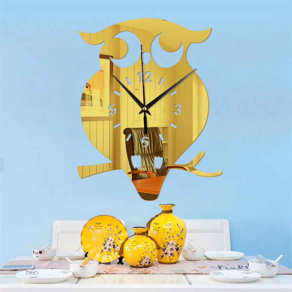 Новые креативные 3D DIY настенные часы в форме Совы акриловые наклейки кварцевые настенные часы гостиная кухонные настенные часы гостиная домашний декор - Цвет: Gold