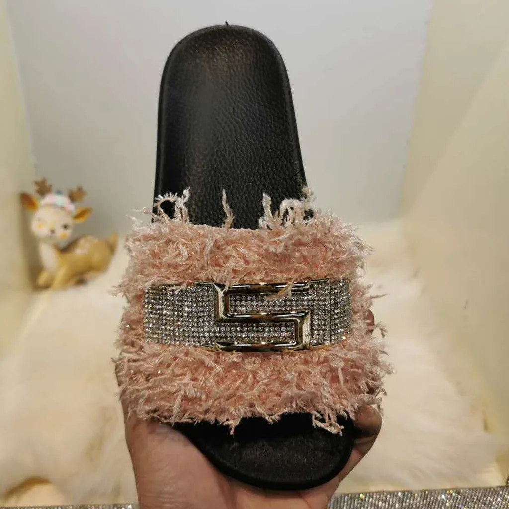 

SAGACE Fashion Women Slippers Hairy Diamond Antiskid Home Outdoor Beach Slippers Casual Comfortable Ladies Summer Beach Shoes