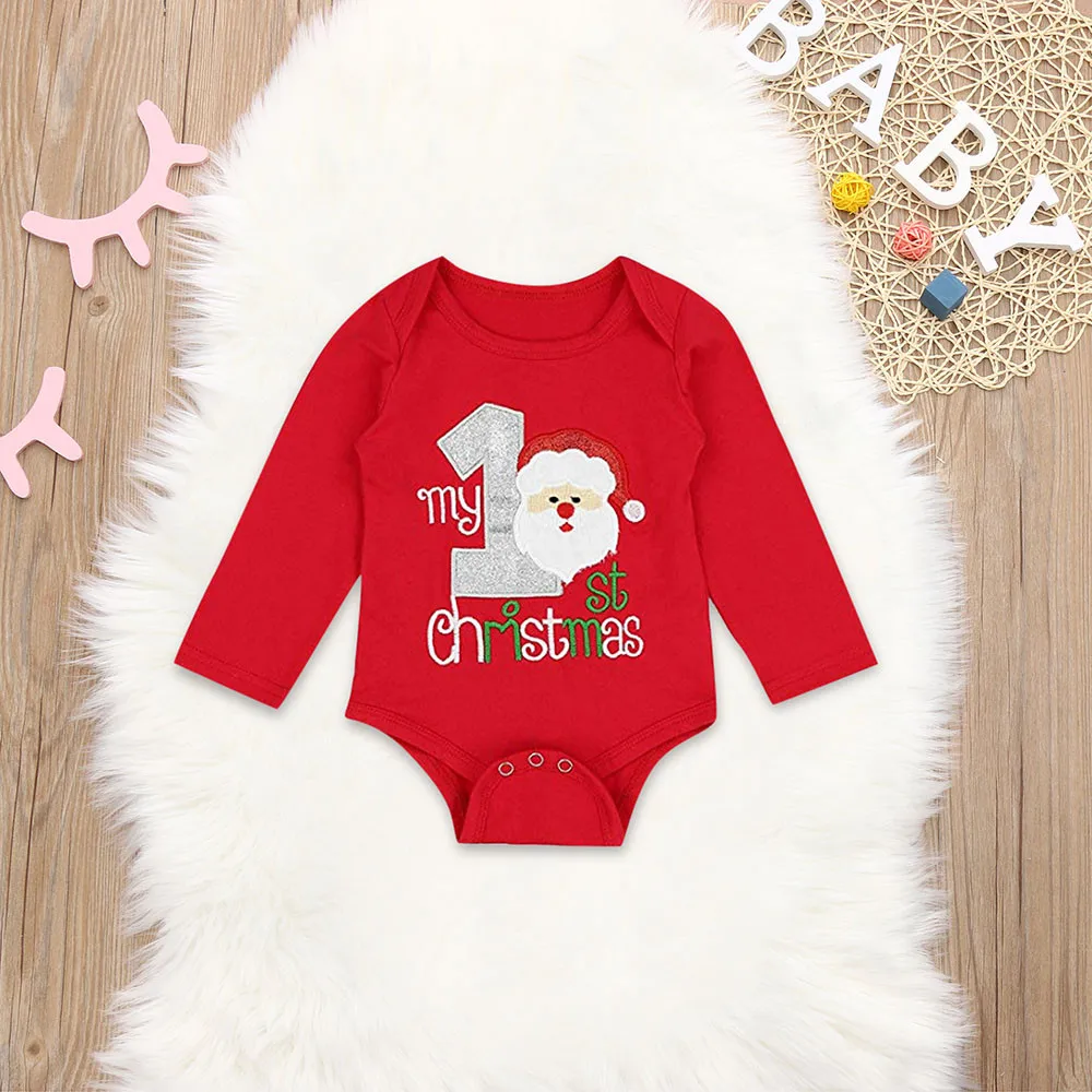 My First Christmas/Детский комбинезон с буквенным принтом+ штаны с рождественским принтом Санты+ шапка conjunto infantil menino#3