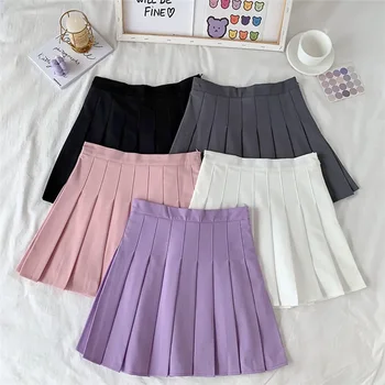 2021 New Black Skirt Female Summer High Waist gothic Anti-Glare A-Line Pleated Skirt Short Skirt Purple Ins Tide Ulzzang Skirt 1
