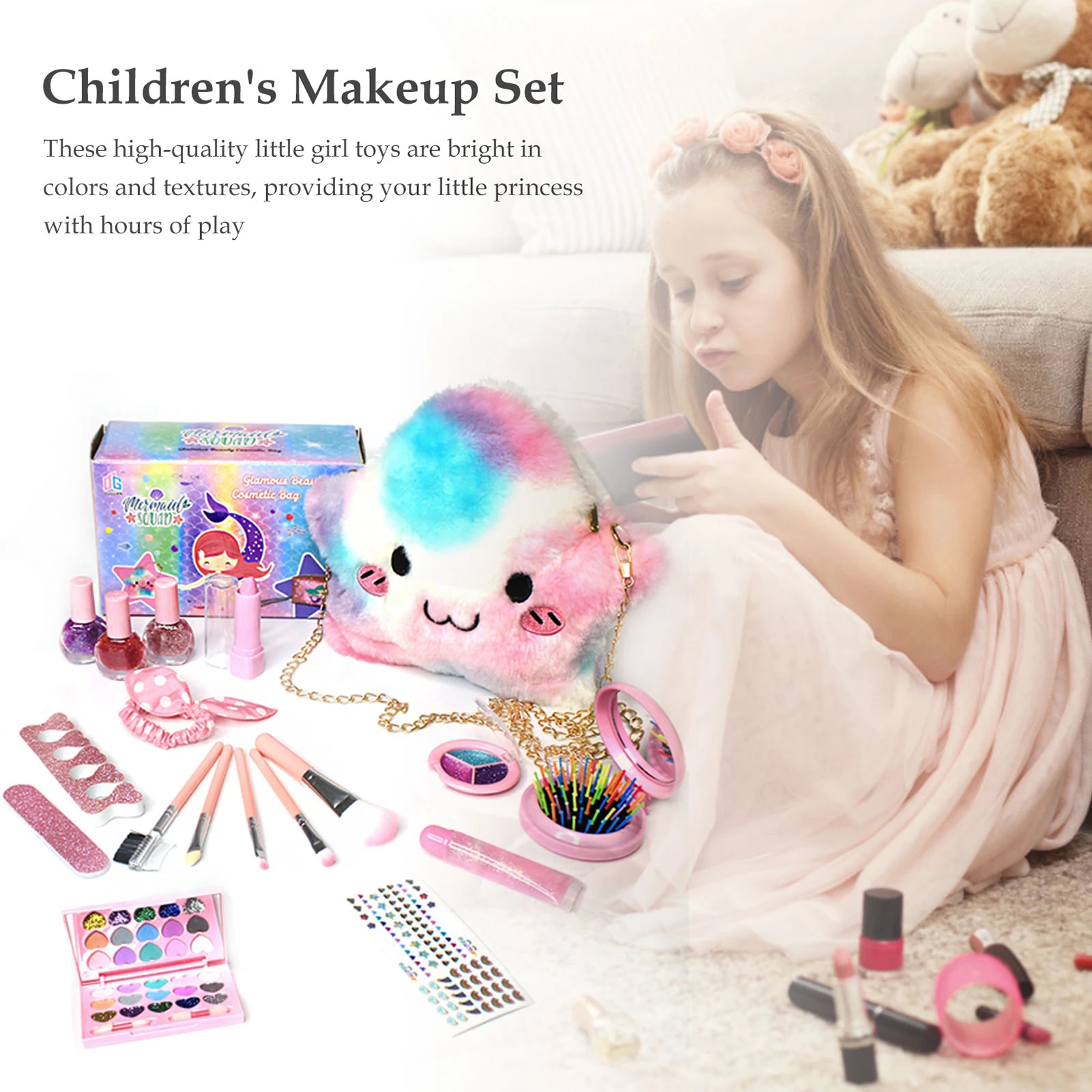 Kids Kitchen Play Set (18pcs/set)Girls Makeup Kit, Play Food