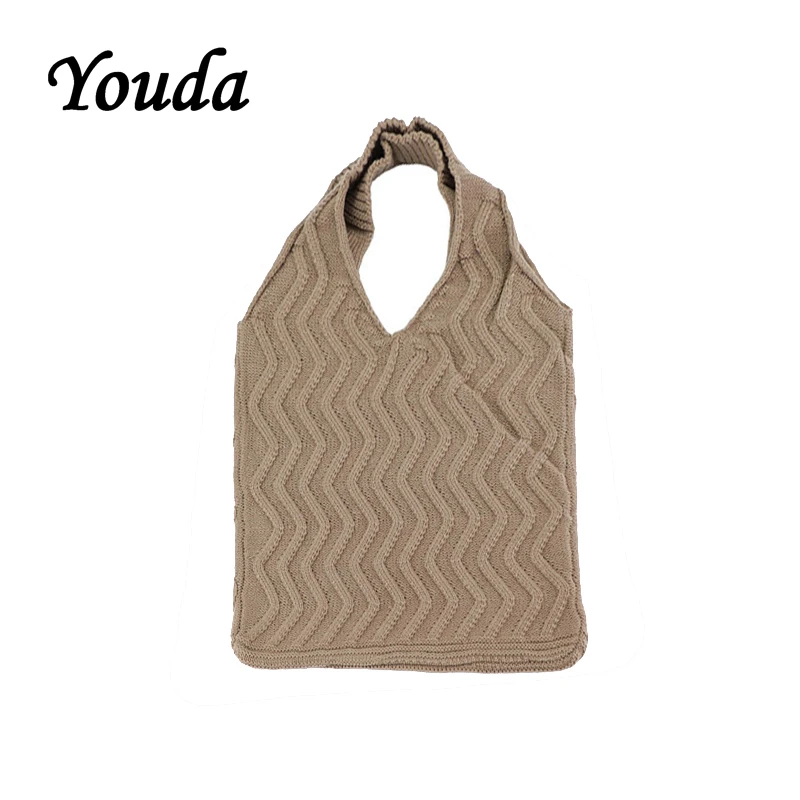 Youda, зимняя модная оригинальная стильная сумка через плечо для девочек, Большая вместительная сумка для покупок, Вязаная Дизайнерская Женская Классическая Сумка-тоут