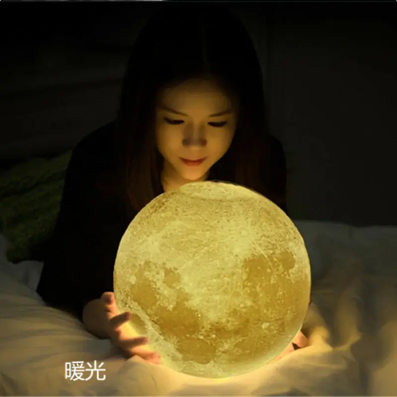 1PC 3D Print Moon Lamp Rechargeable 16/2 Color Change Touch Night Light Lunar Luna Baby Nightlight Christmas Home Decor 8-20cm