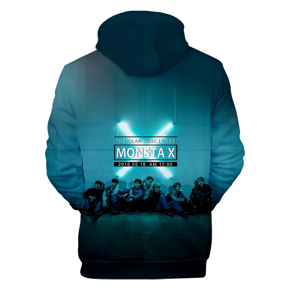 Новинка, Повседневная 3D Толстовка с капюшоном MONSTA X для мужчин и женщин, модная детская черная толстовка с капюшоном, осенне-зимняя Красная толстовка