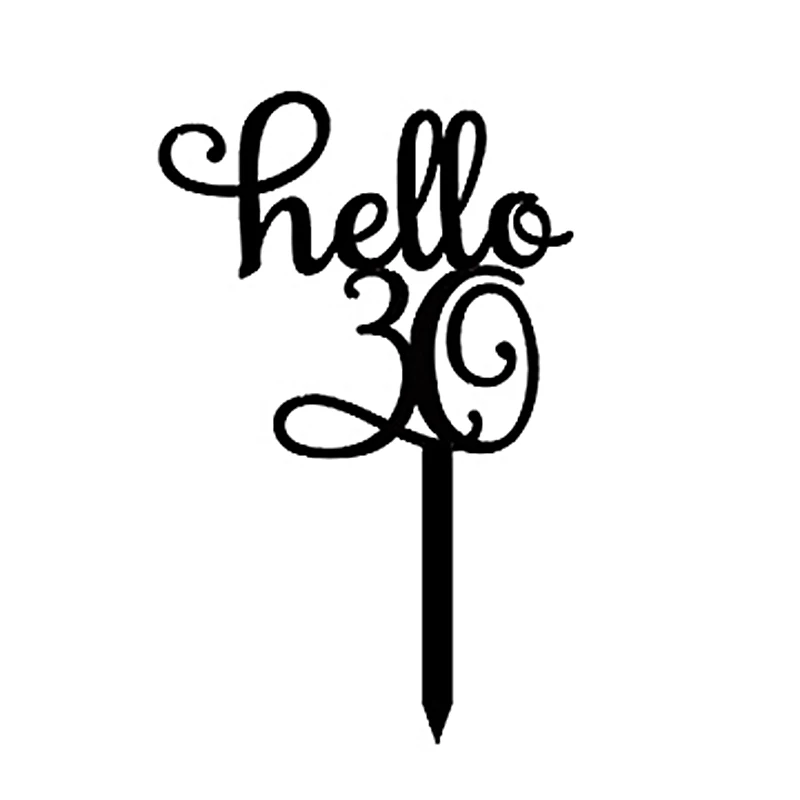 New Black Acrylic "Hello 16 18 21 30 4" Happy Birthday Cake Topper for Anniversary Birthday Party Decorations Lovely Gifts - Color: 4