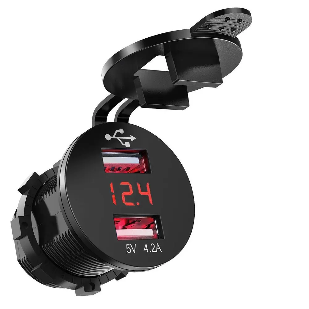 12 V/24 V автомобиль 4.2A Dual USB розетка Напряжение вольтметр морской Панель Универсальный Мощность разъем - Цвет: Red Light