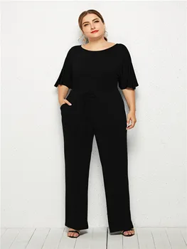 

2020 European and American ladies casual loose solid color wide leg jumpsuit 1251