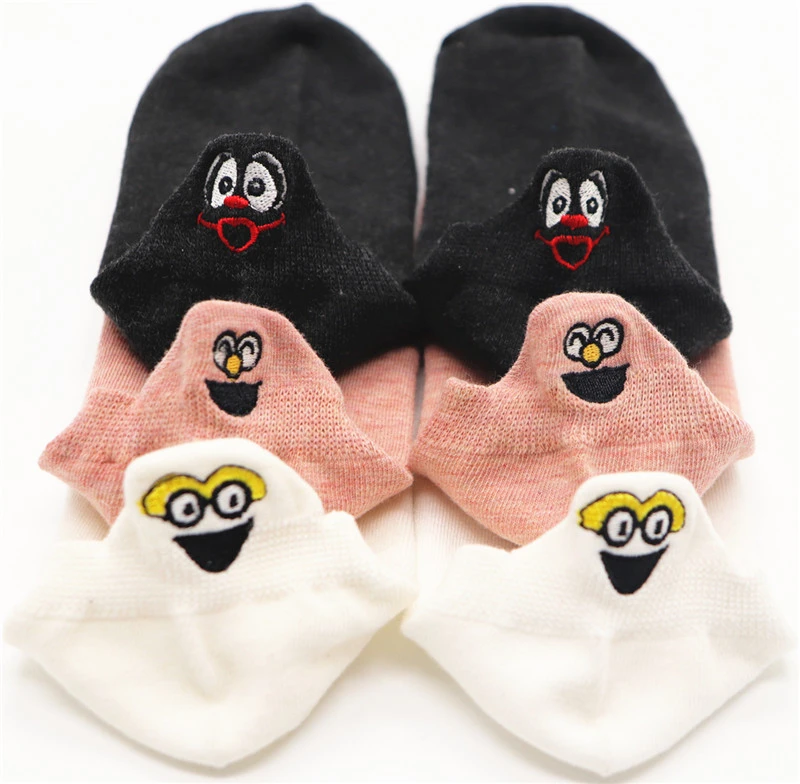 ZT 27 3PAIRS Kawaii Embroidered Expression Women Socks Happy Fashion Ankle Funny Socks Women Cotton Summer Candy Color - Цвет: ZT 27