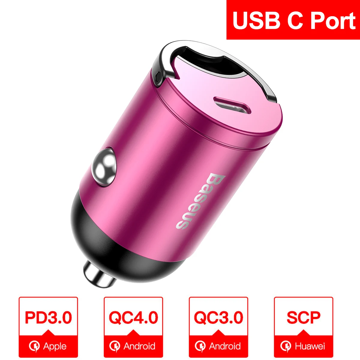 Автомобильное зарядное устройство Baseus Quick Charge 4,0 3,0 USB C для мобильного телефона huawei P30 Xiaomi Mi9 QC4.0 QC3.0 type C PD 3,0 Быстрая зарядка автомобиля - Название цвета: Red Type C