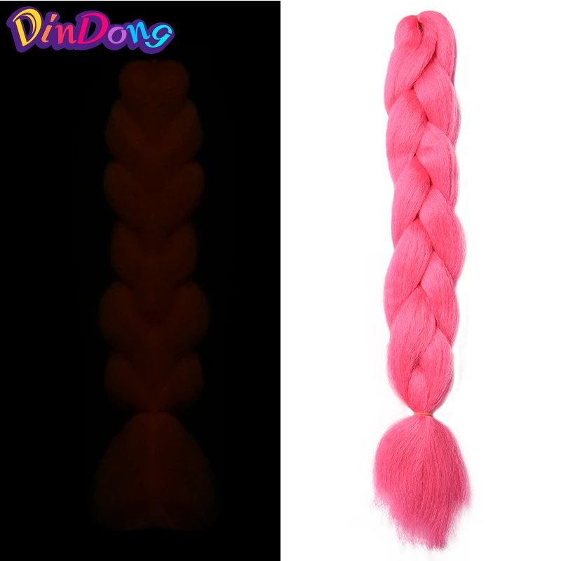 DinDong Jumbo Braid 24 дюйма Сияющие волосы в темноте 100 г Светящиеся синтетические мягкие косы Розовый Синий Зеленый Фиолетовый - Цвет: Красный