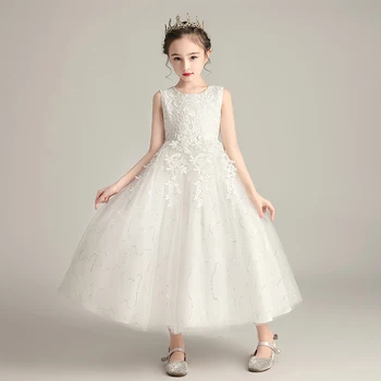 

Sundae Angel White Dress Girl First Communion Long Elegant Lace Mesh Collect Waist Ball Gown Dresses Princess Wedding Vestidos