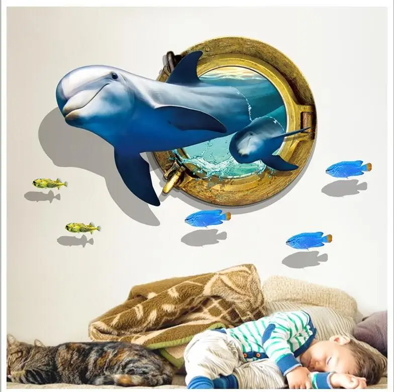Новый [3D Дельфин] обои спальня гостиная ПВХ прозрачная пленка декоративная