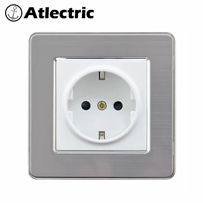Atlectric EU/DE/RU стандартная вилка заземление розетка из нержавеющей стали Панель розетка 146 мм* 86 мм двойная вилка для электрической розетки
