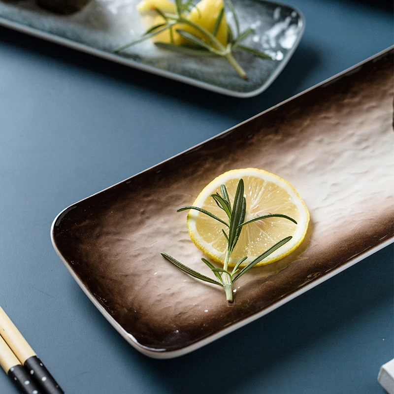 Japanese Style Water Ripple Ceramic Long Plate Porcelain Sushi Plate Creative Dessert Plate Restaurant Household