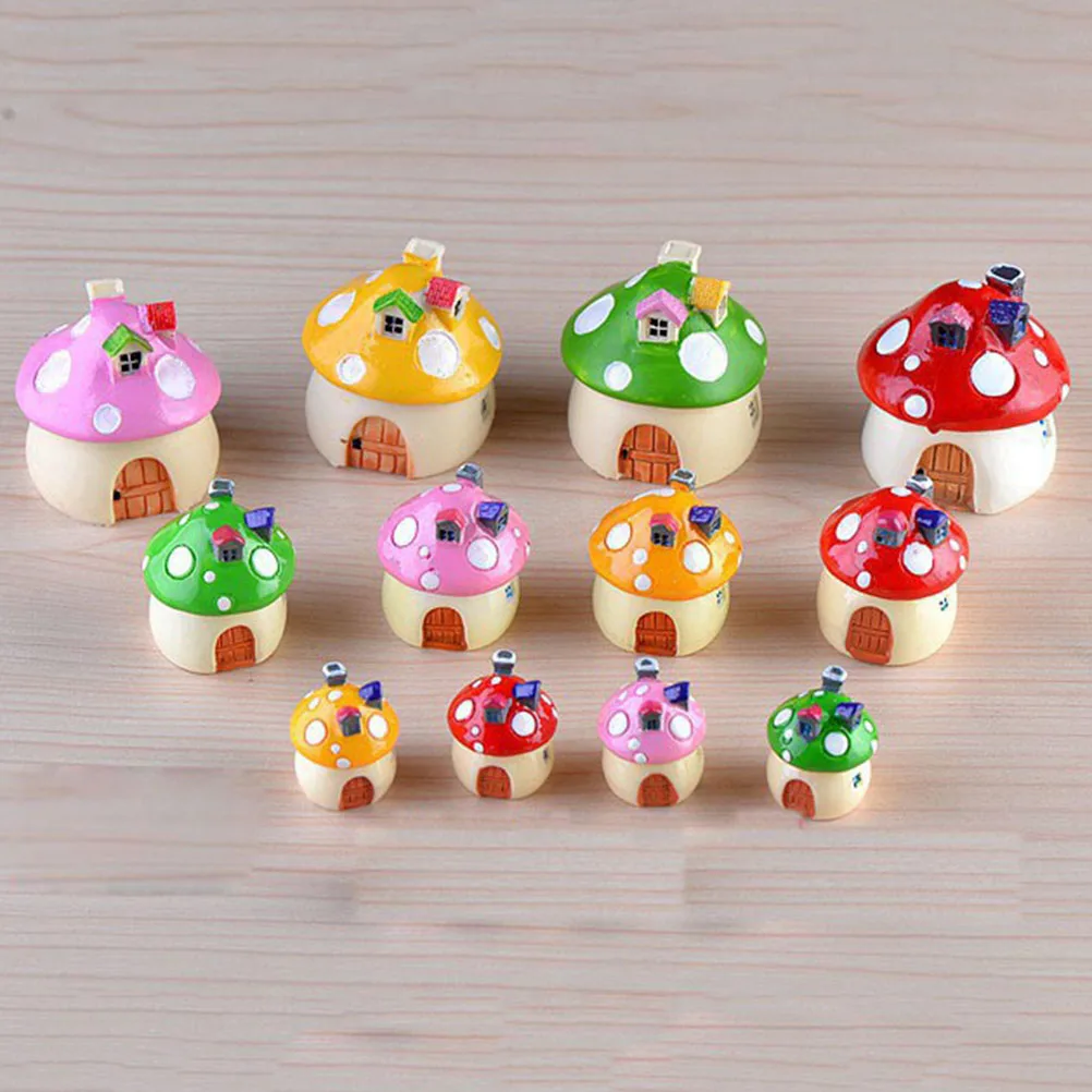 Mushroom house Resin Fairy Garden Craft Decoration 3 Sizes Miniature Micro Gnome Terrarium Mediterranean house Castle Gift